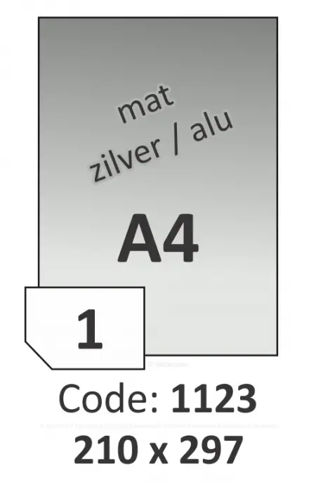 [R0555.1123.A] Rayfilm R0555.1123.A Zilver mat alu wit zelfklevende PE-Film 50µ 210x297mm - 1 per blad - 100 etiketten per doos van 100 vel (A)